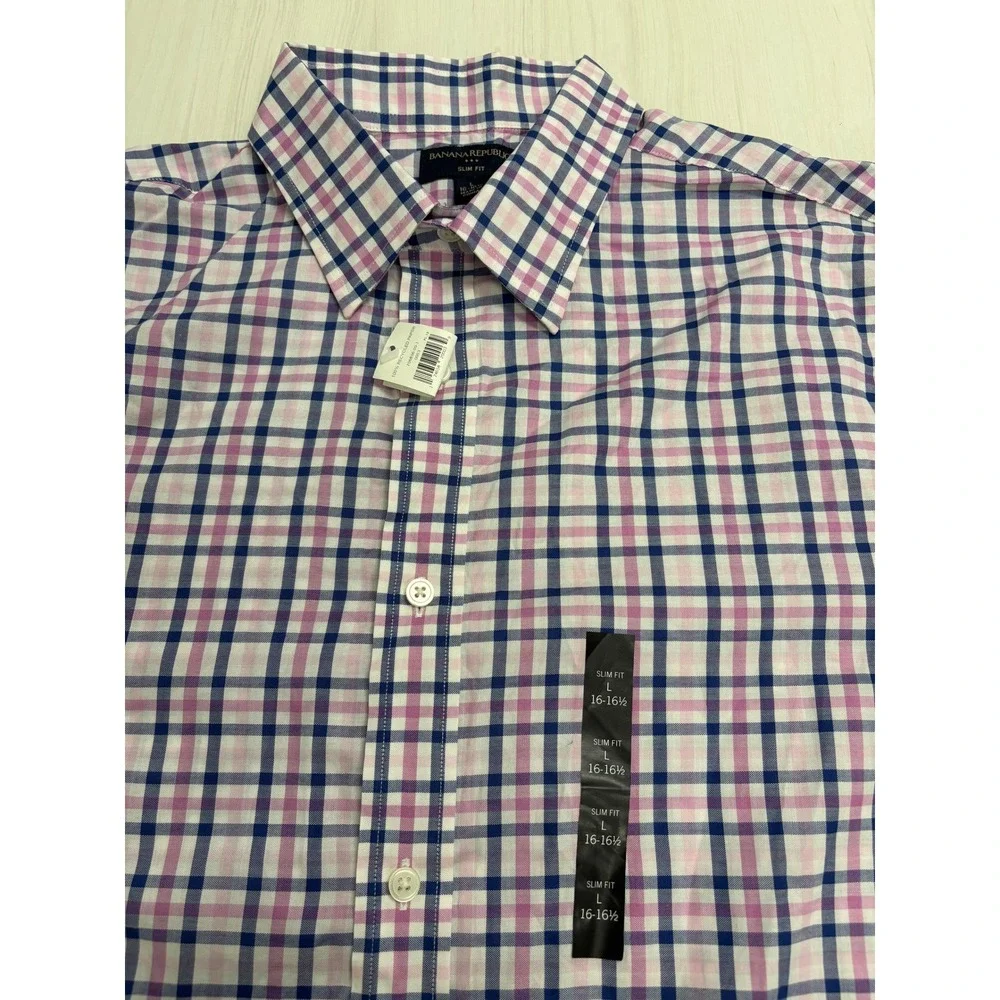 Brand New Banana Republic Men's Large Large Slim Fit Plaid Long Sleeve Shirt